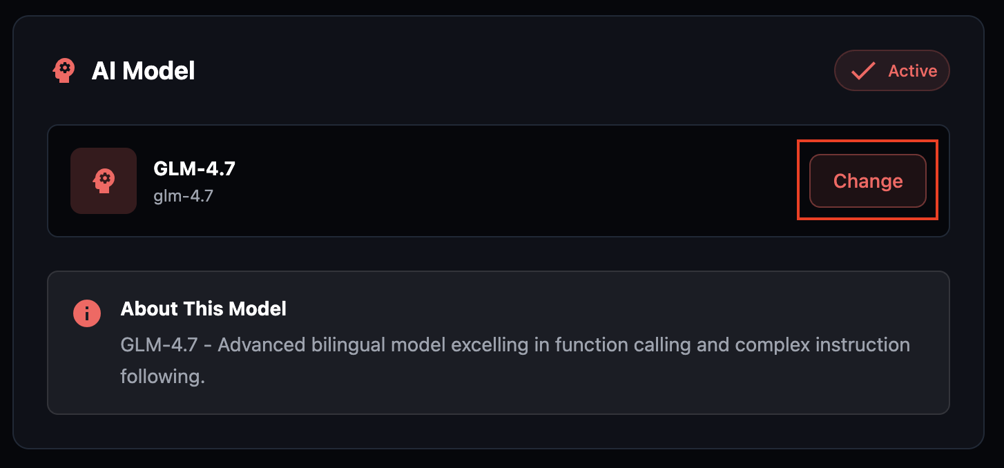 Change AI model modal with model selection